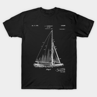 Sailboat Patent - Yacht Art - Black Chalkboard T-Shirt